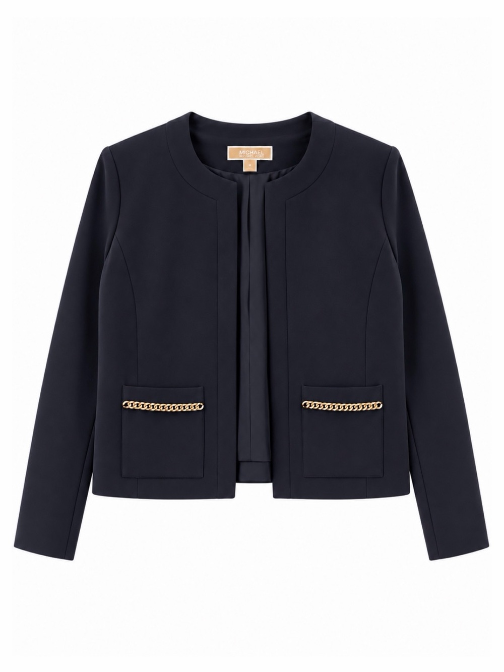 MICHAEL Michael Kors Navy Collarless Jacket with Gold Chain Trim NWT